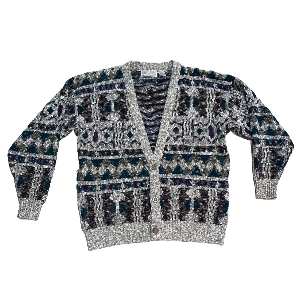 Vintage Method Knit Geometric Cardigan Sweater Multicolor Men's Size Large